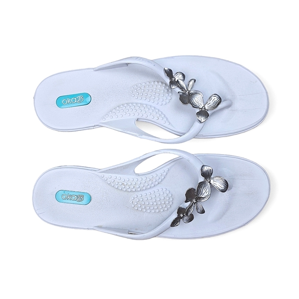 Oka.B Kona Metal Floral Flip Flop Sandals in Salt Size ML - Picture 3 of 12